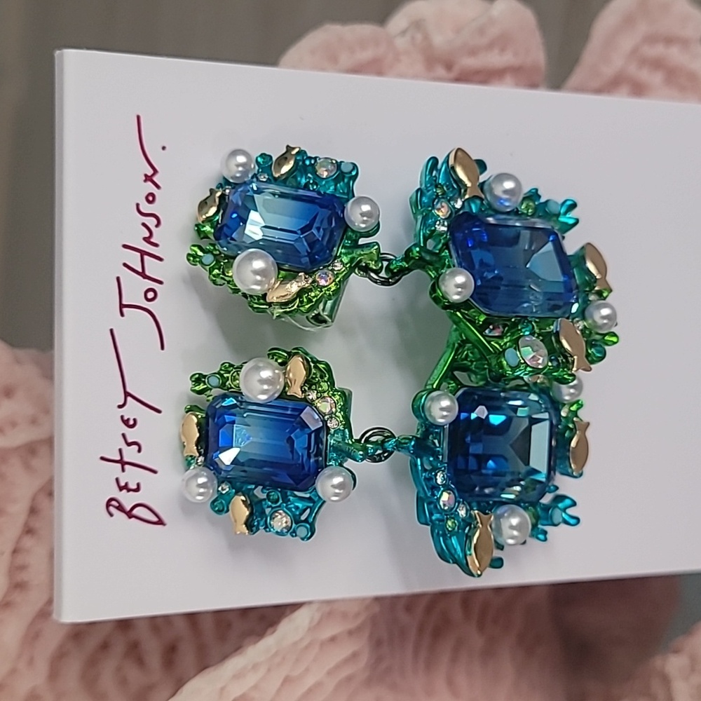 Betsey Johnson Green and Blue Gem Earrings